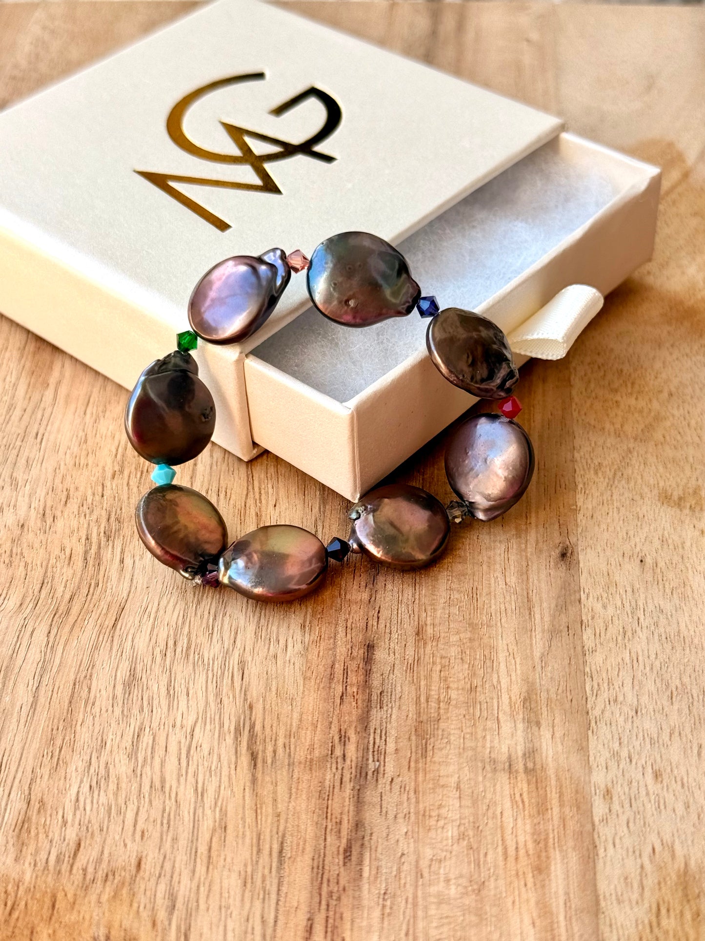 Two Designs of Round Natural Pearl Bracelets with Swarovski Spacers