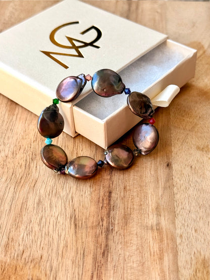 Two Designs of Round Natural Pearl Bracelets with Swarovski Spacers