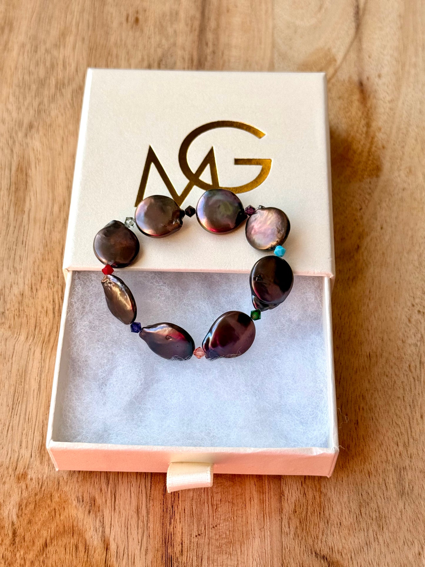 Two Designs of Round Natural Pearl Bracelets with Swarovski Spacers