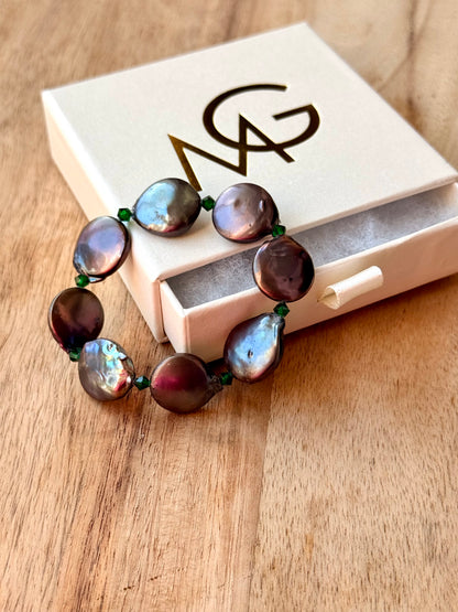 Two Designs of Round Natural Pearl Bracelets with Swarovski Spacers