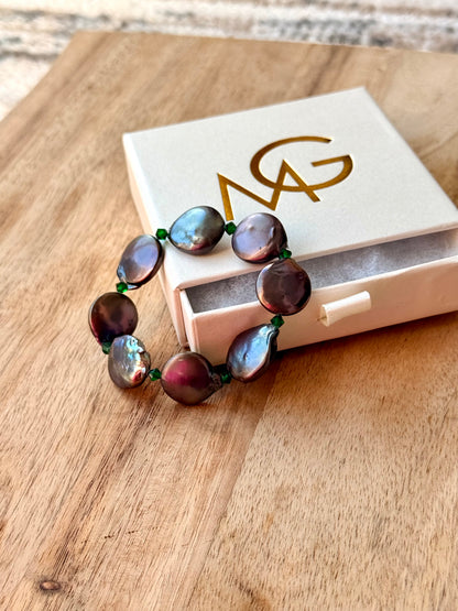 Two Designs of Round Natural Pearl Bracelets with Swarovski Spacers