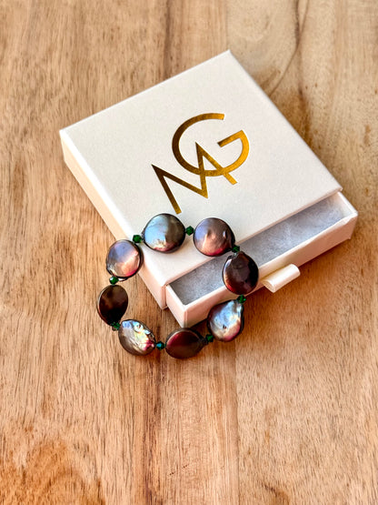 Two Designs of Round Natural Pearl Bracelets with Swarovski Spacers