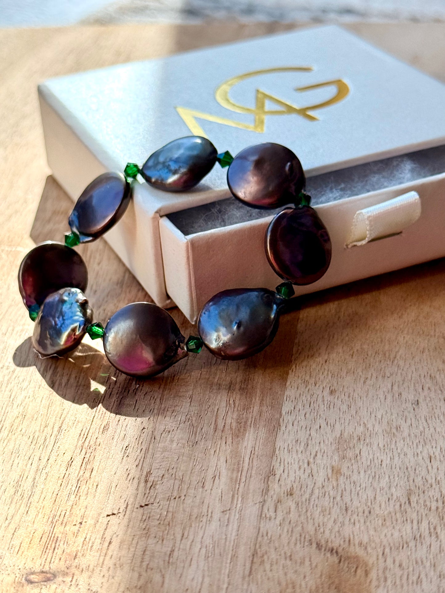 Two Designs of Round Natural Pearl Bracelets with Swarovski Spacers