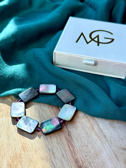 Natural River Shell Bracelet with Purple Swarovski Spacers