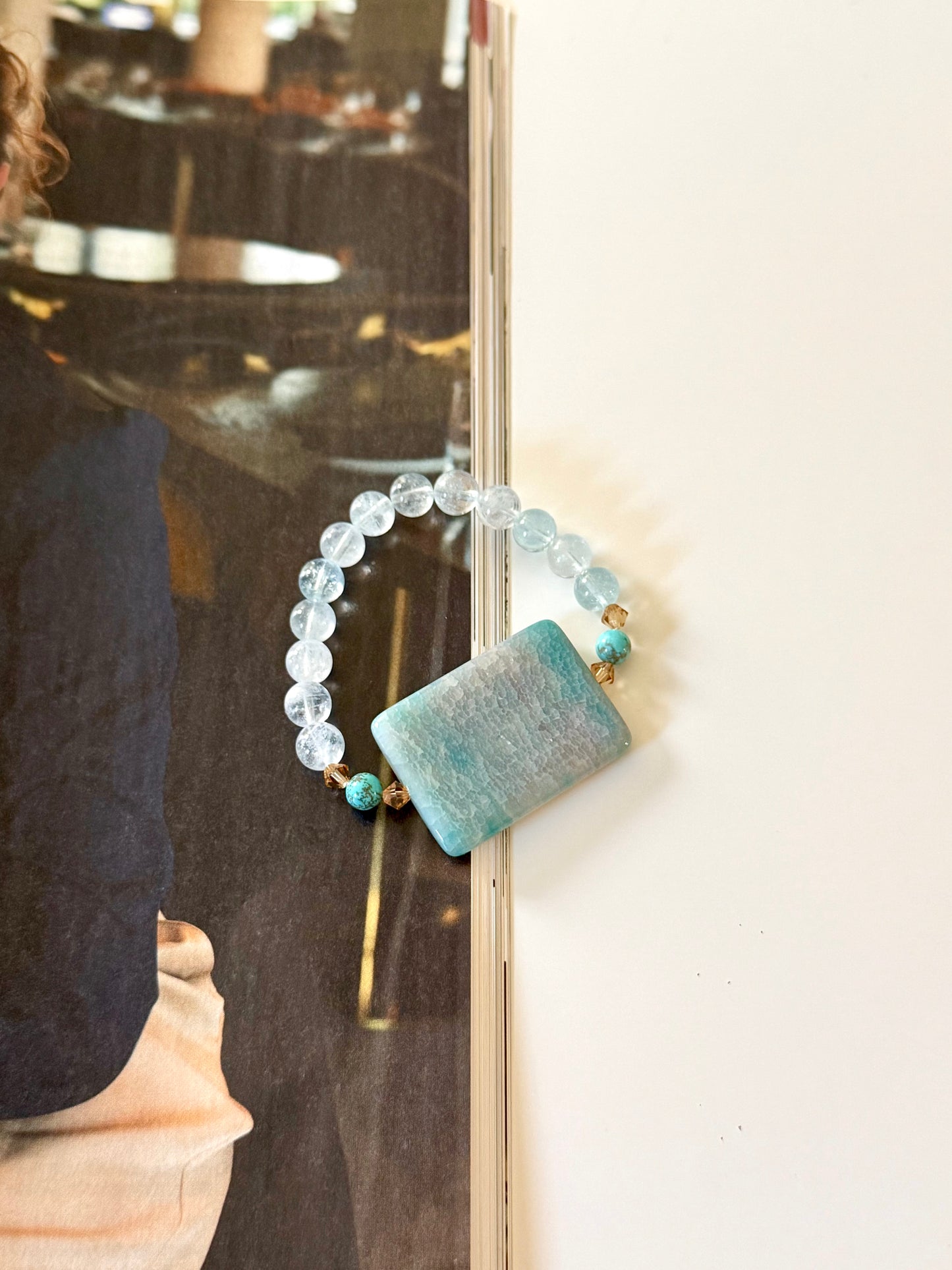 High Quality Aquamarine - Turquoise - Light Blue Agate Bracelet with Swarovski Spacers
