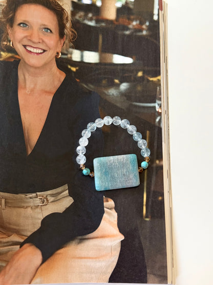 High Quality Aquamarine - Turquoise - Light Blue Agate Bracelet with Swarovski Spacers