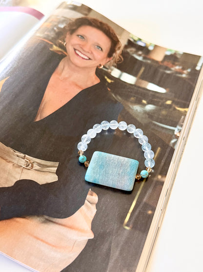 High Quality Aquamarine - Turquoise - Light Blue Agate Bracelet with Swarovski Spacers
