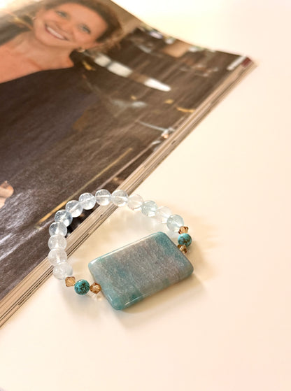 High Quality Aquamarine - Turquoise - Light Blue Agate Bracelet with Swarovski Spacers