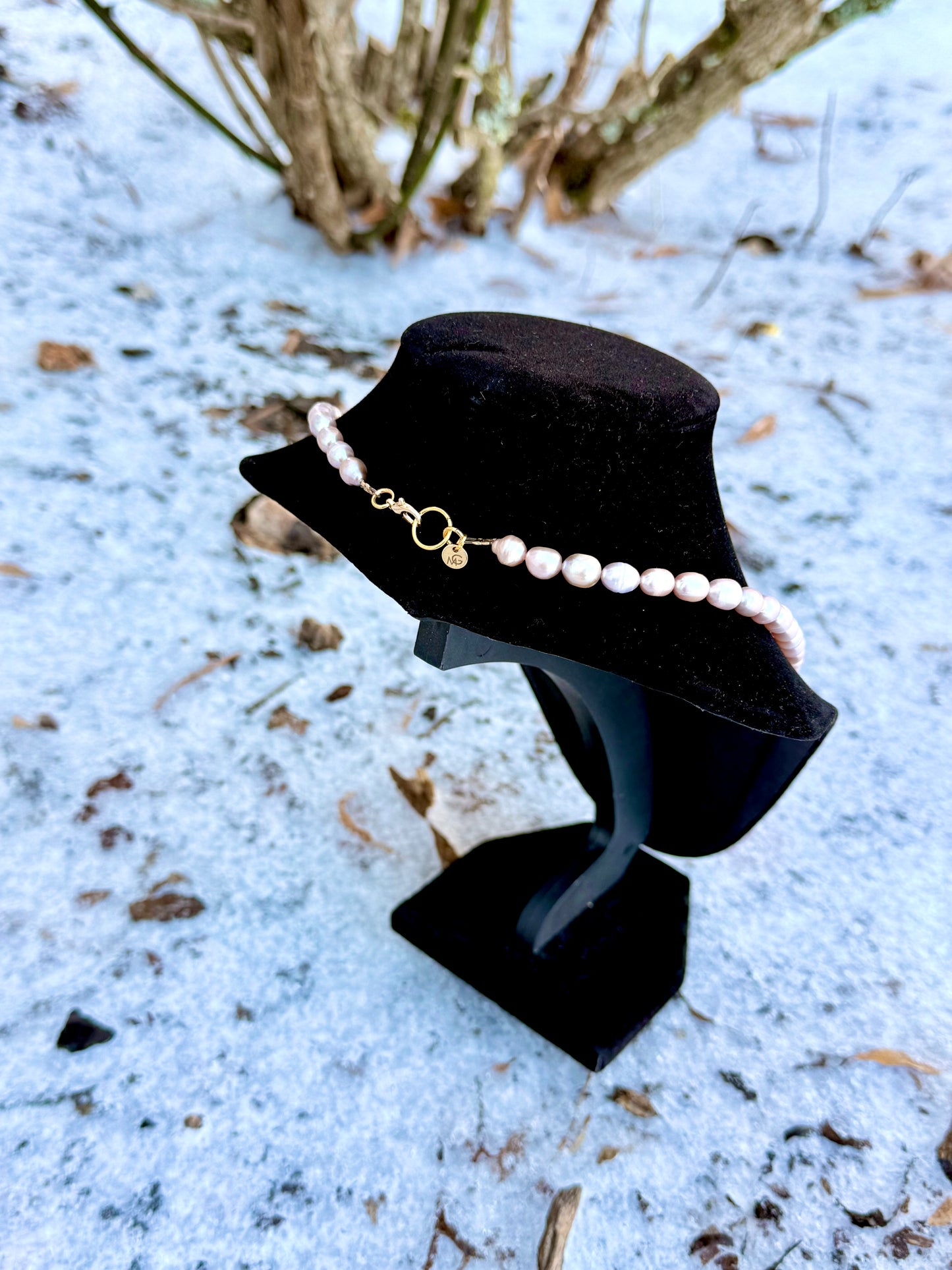 Natural Purple Pearl Necklace with Plated Gold 18-K