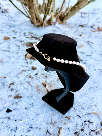 Natural Purple Pearl Necklace with Plated Gold 18-K