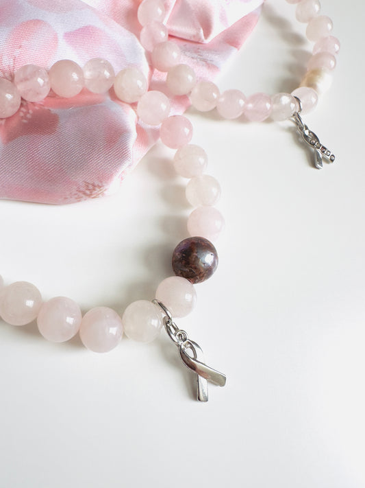 Breast Cancer Awareness Rose Quartz-Natural Pearl Bracelets