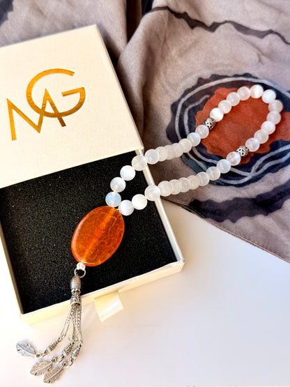Selenite - Orange Agate Misbaha
