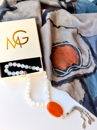 Selenite - Orange Agate Misbaha