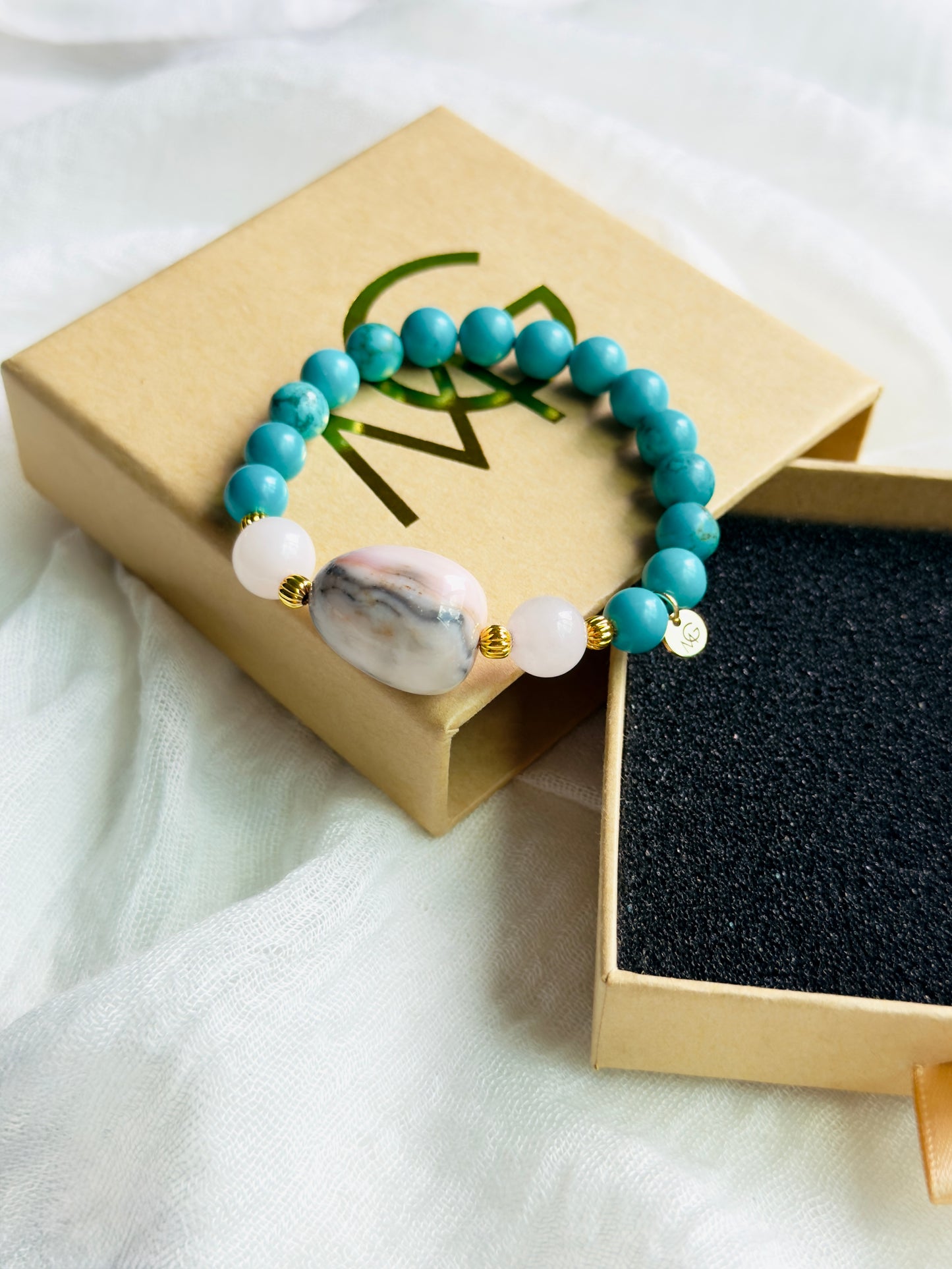 Turquoise - Rose Quartz - Pink Opal Bracelet