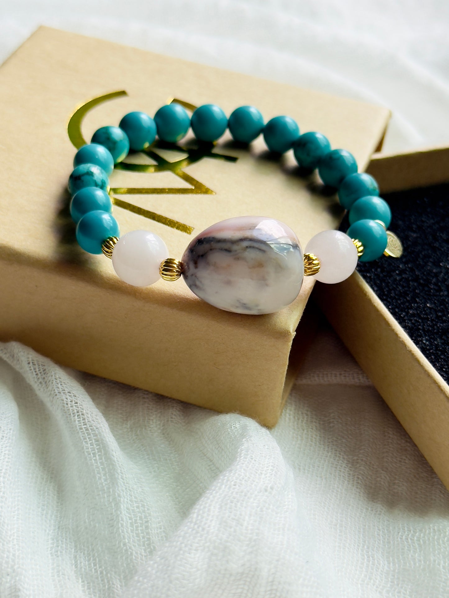 Turquoise - Rose Quartz - Pink Opal Bracelet