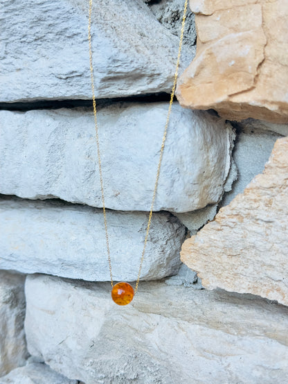 Golden 21-K Chain Necklace With Amber