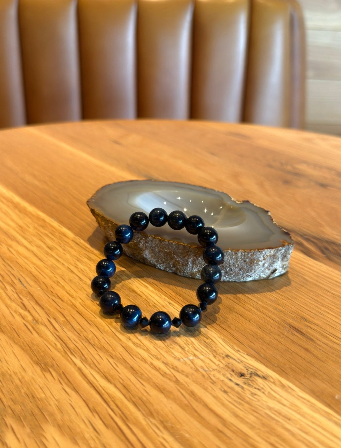 Blue Tiger Eye Bracelet with Swarovski Spacers