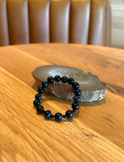Blue Tiger Eye Bracelet with Swarovski Spacers