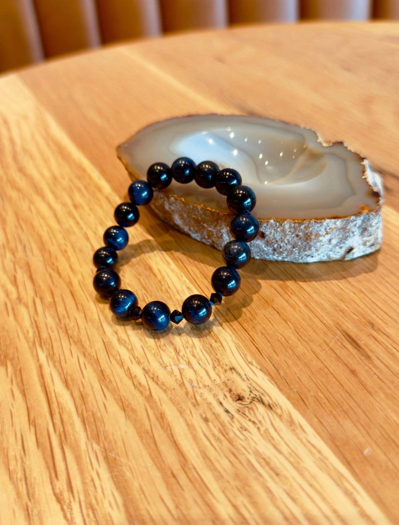 Blue Tiger Eye Bracelet with Swarovski Spacers