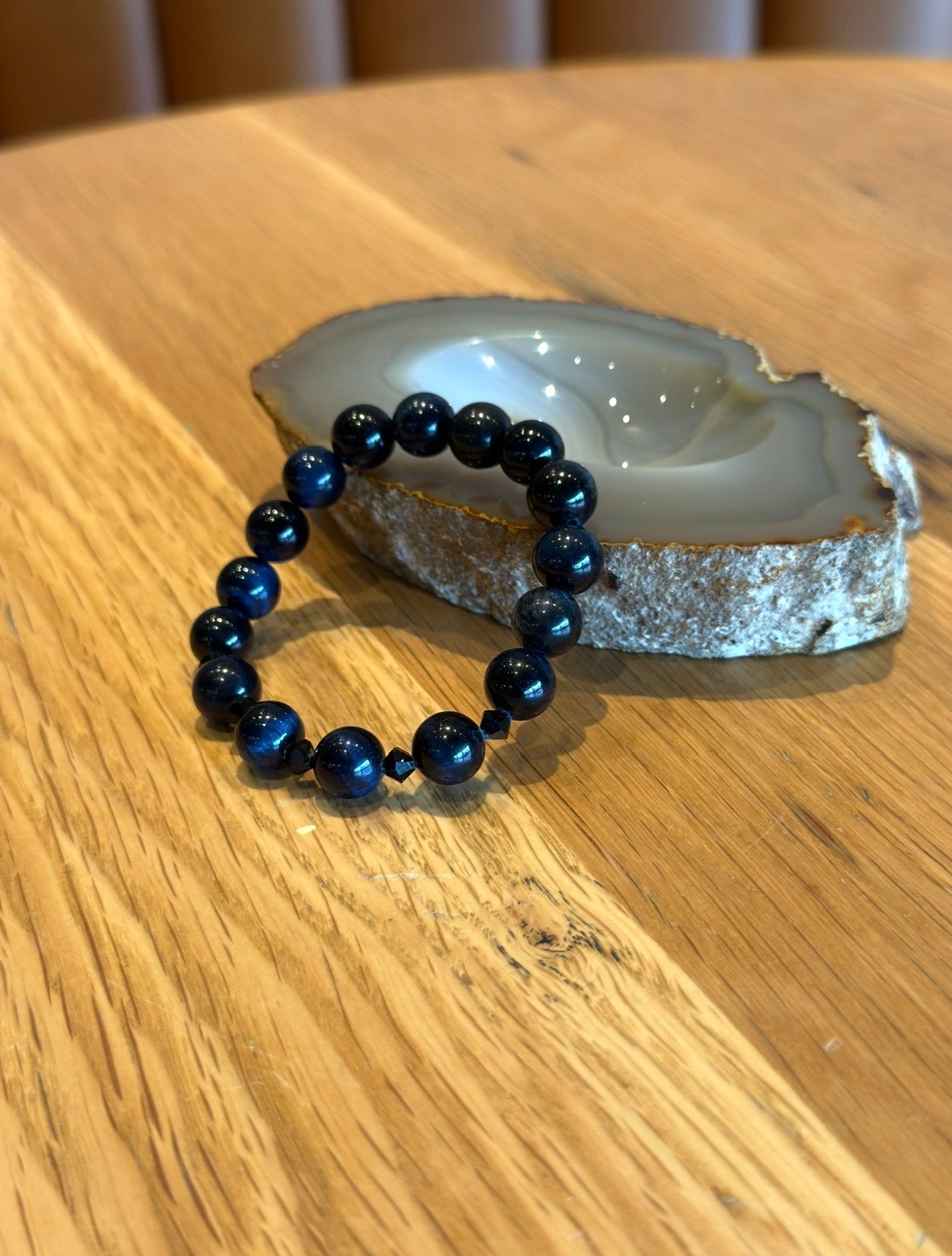 Blue Tiger Eye Bracelet with Swarovski Spacers