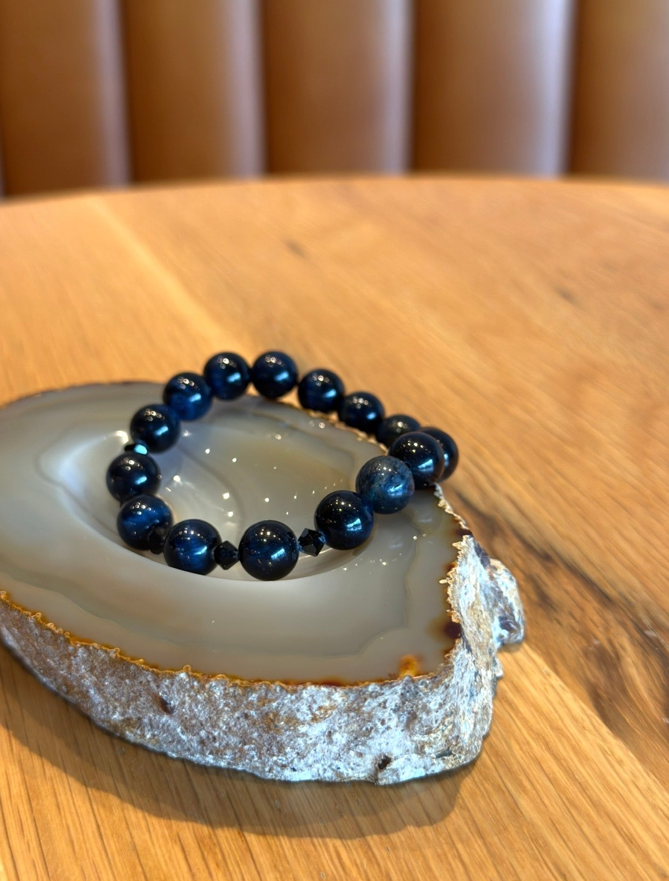 Blue Tiger Eye Bracelet with Swarovski Spacers
