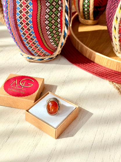 Red Agate Metal Ring