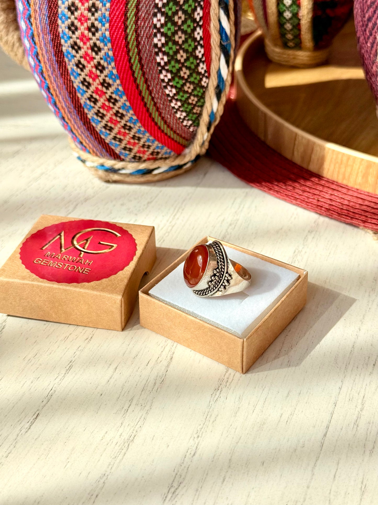 Red Agate Metal Ring