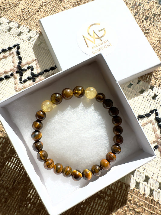 Amber - Citrine - Tiger Eye Mens Bracelet