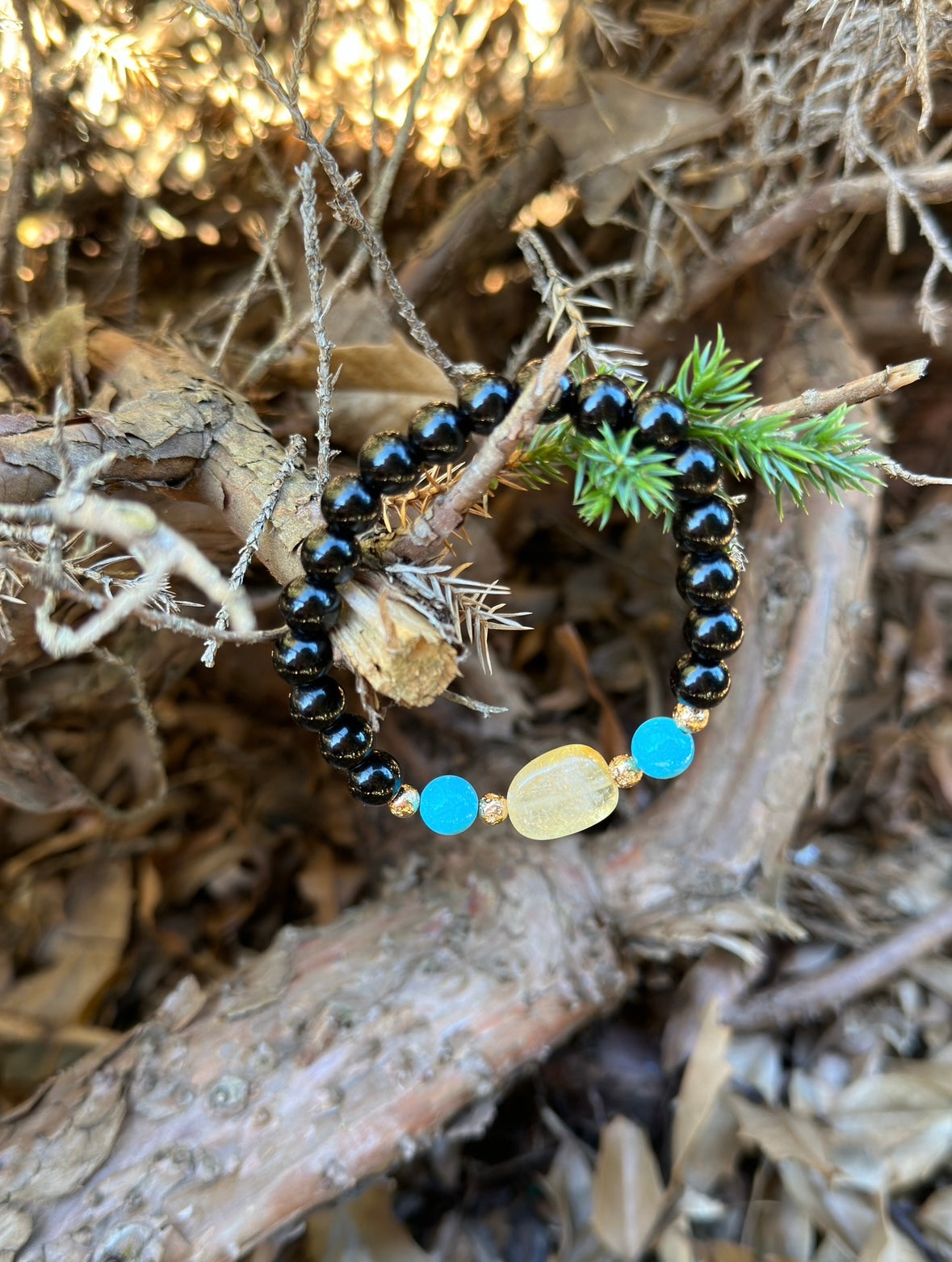 Black Agate-Turquoise-Citrine Bracelet