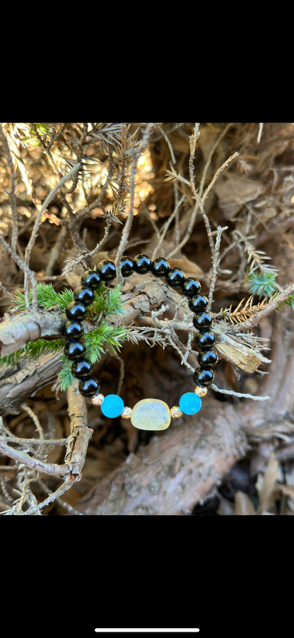Black Agate-Turquoise-Citrine Bracelet
