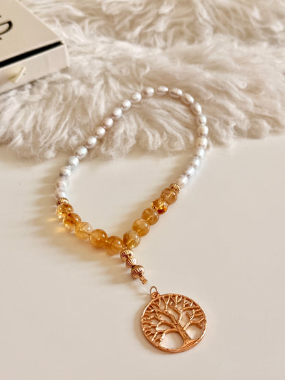33-Bead Natural Pearl - High Quality Citrine Misbaha with Tree of Life Charm