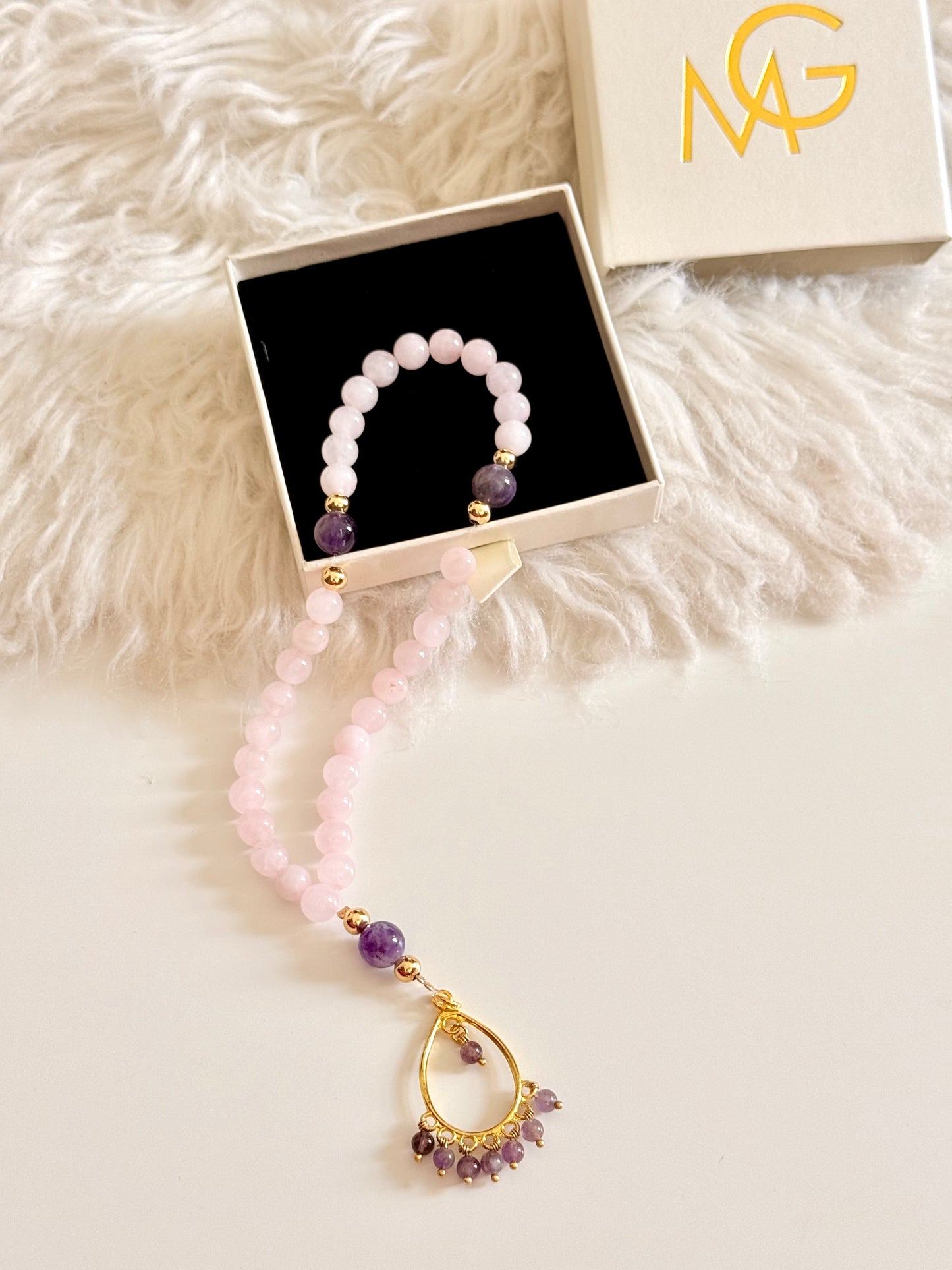 33-Bead Rose Quartz - Amethyst Misbaha