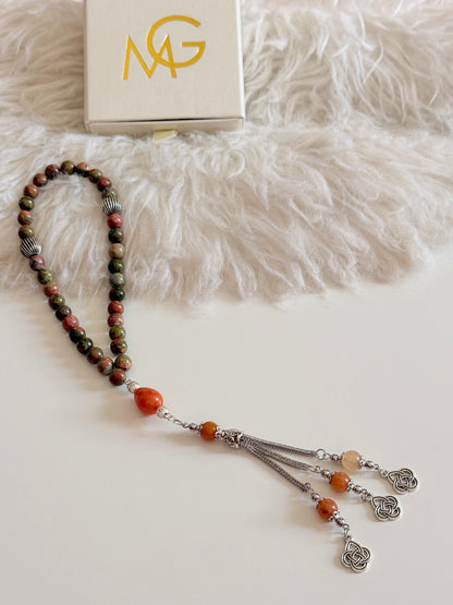 33-Bead Unakite - Orange Agate Misbaha