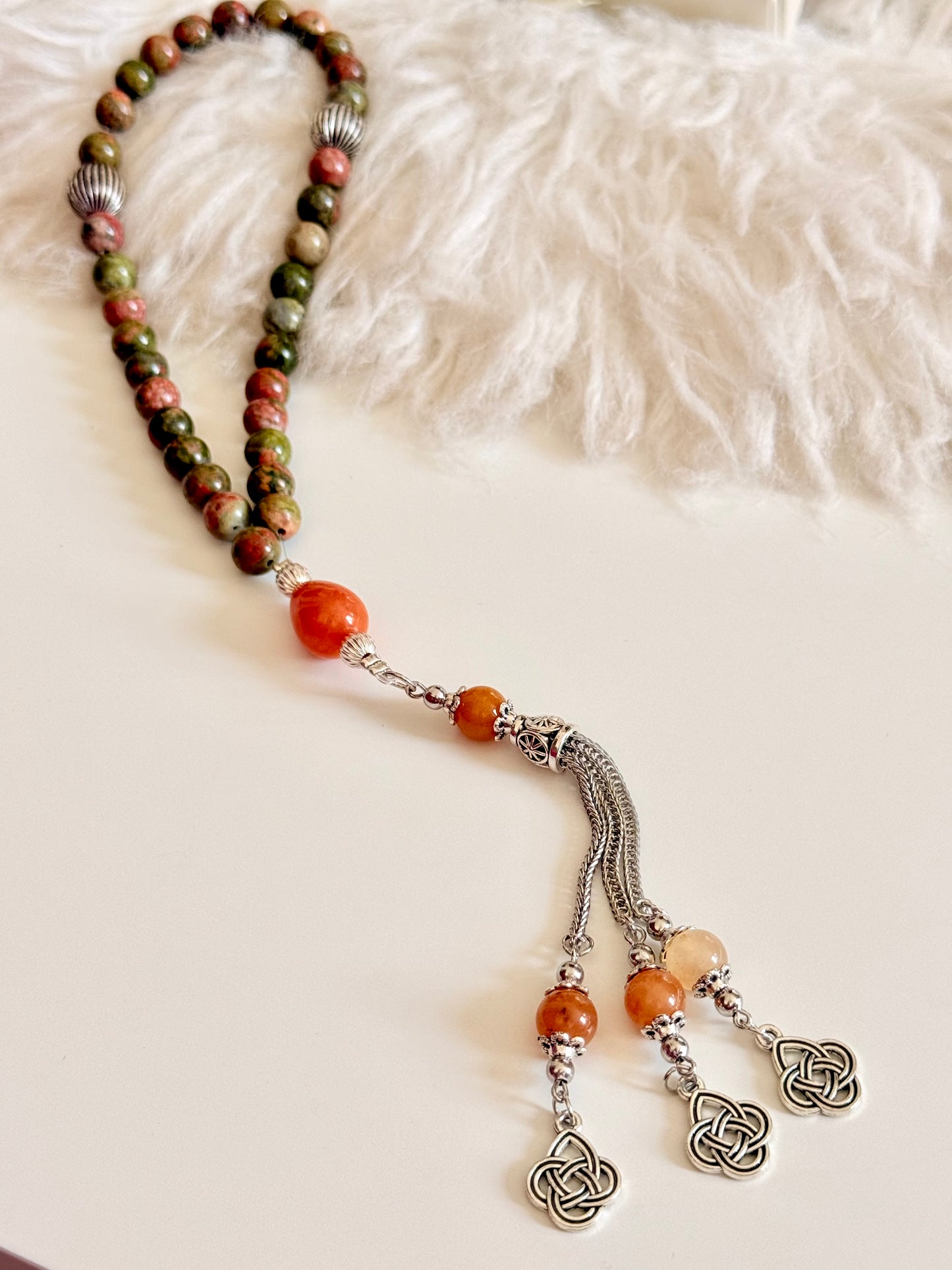 33-Bead Unakite - Orange Agate Misbaha