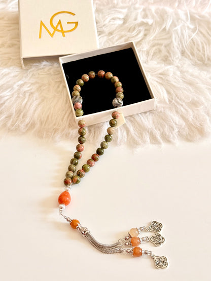 33-Bead Unakite - Orange Agate Misbaha