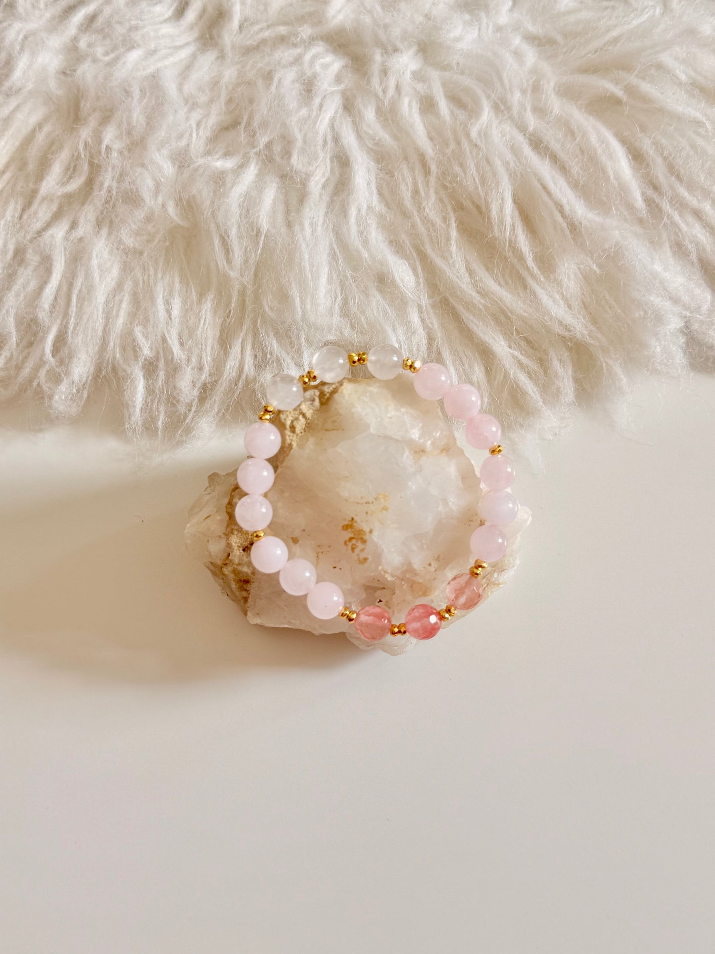 Strawberry Quartz - Rose Quartz - Moonstone Bracelet