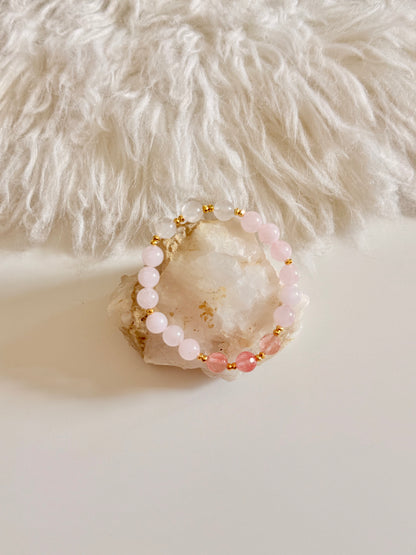 Strawberry Quartz - Rose Quartz - Moonstone Bracelet