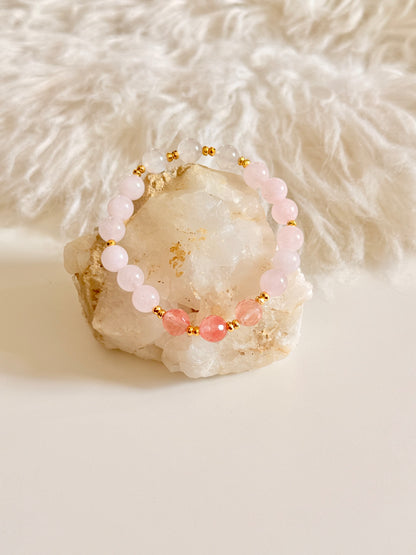 Strawberry Quartz - Rose Quartz - Moonstone Bracelet