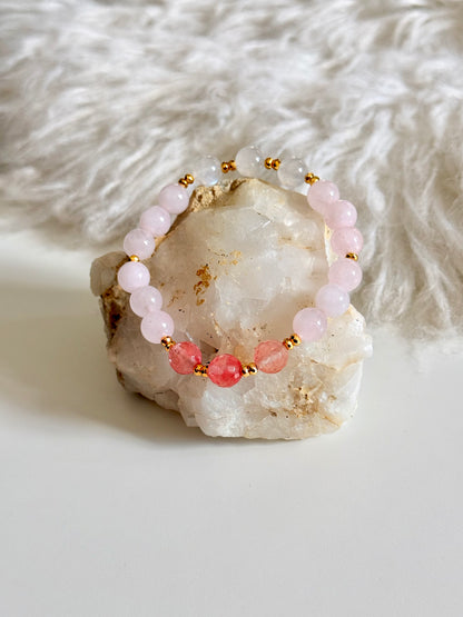 Strawberry Quartz - Rose Quartz - Moonstone Bracelet