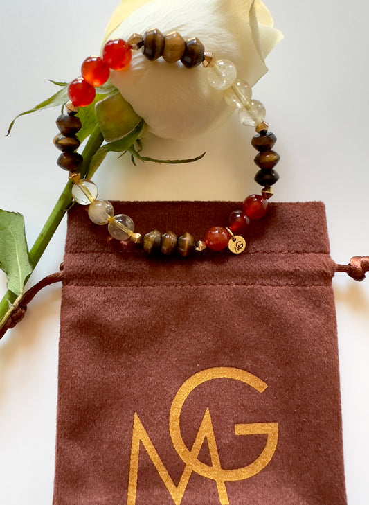 Tiger Eye-Citrine-Red Agate Bracelet