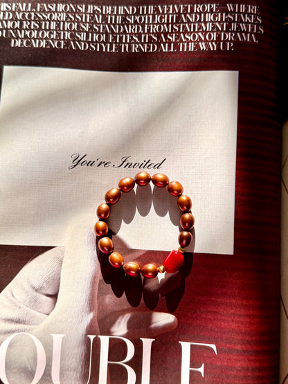 Natural Brown Pearl - Natural Coral Bracelet (SOLD OUT)