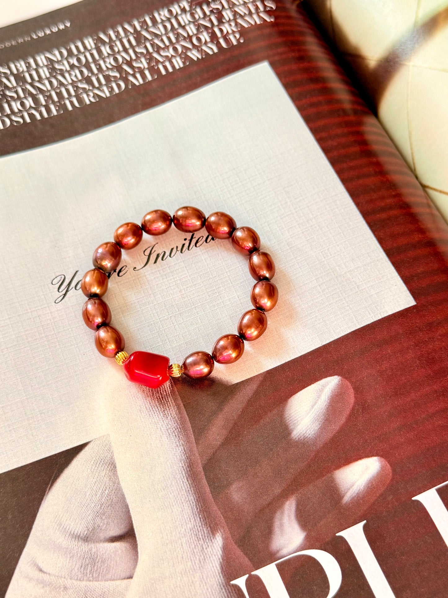 Natural Brown Pearl - Natural Coral Bracelet (SOLD OUT)