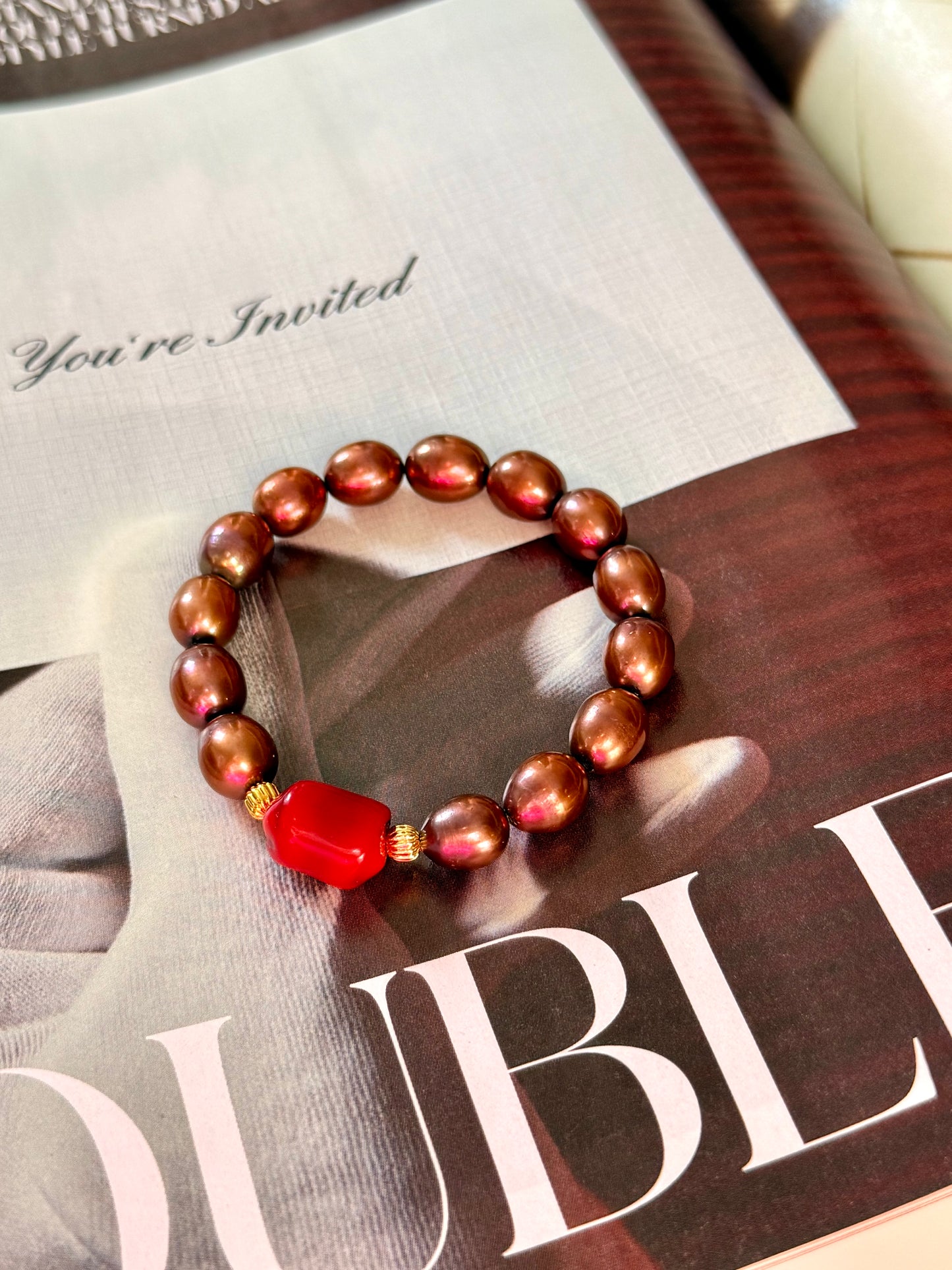 Natural Brown Pearl - Natural Coral Bracelet (SOLD OUT)