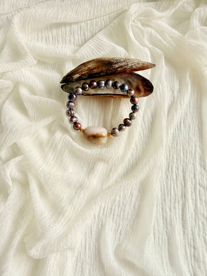Natural Black Pearls - Pink Opal Bracelet