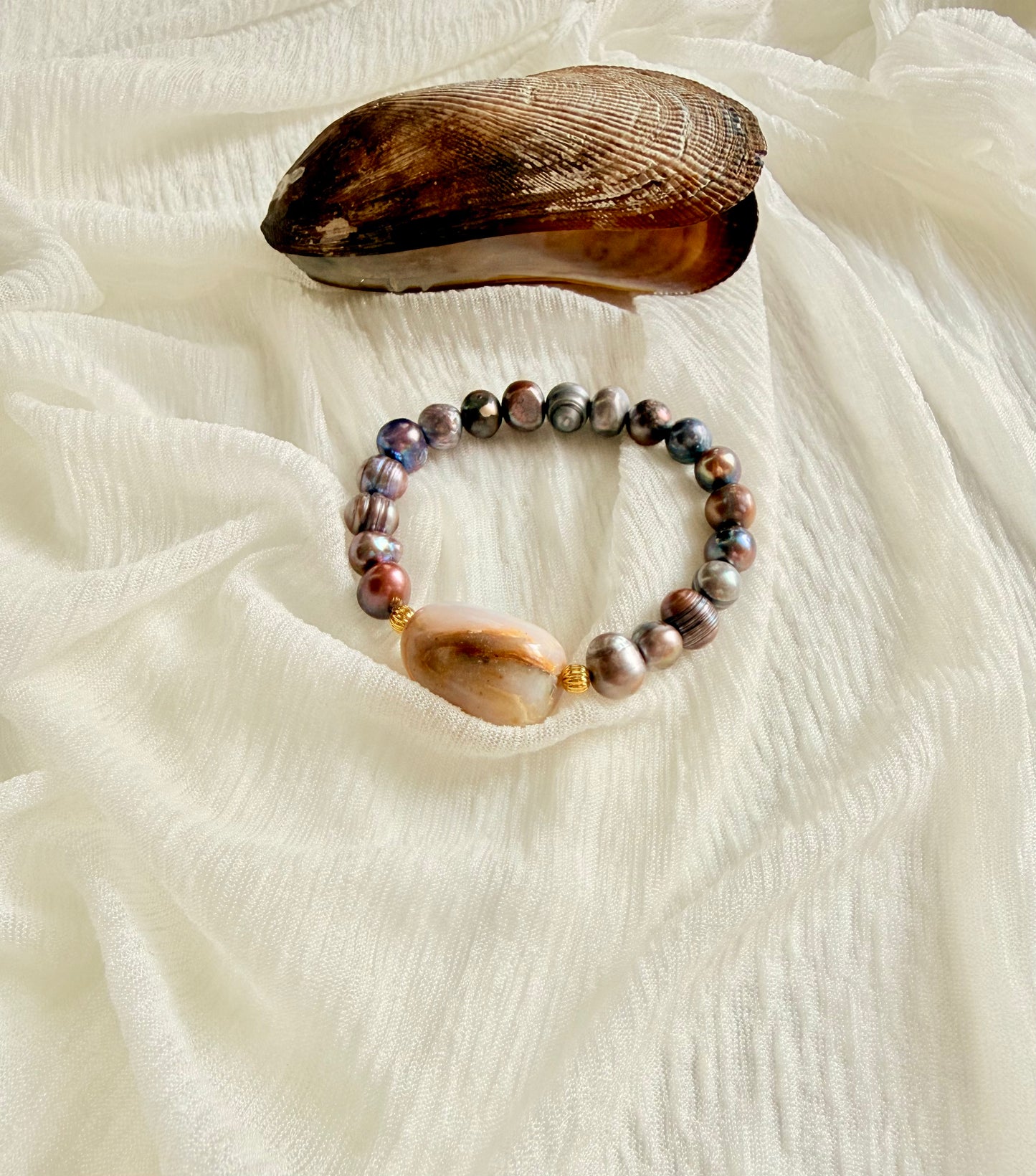 Natural Black Pearls - Pink Opal Bracelet