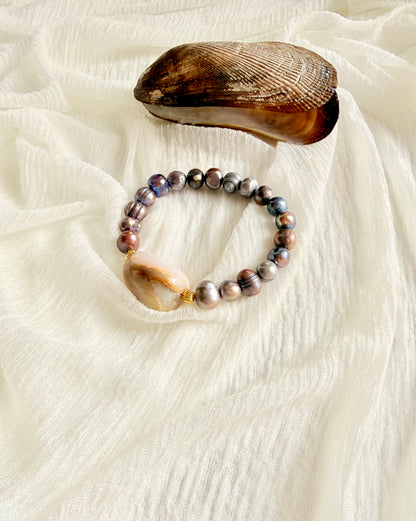 Natural Black Pearls - Pink Opal Bracelet