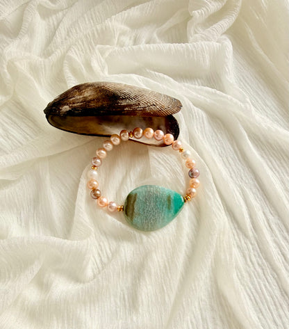 Natural Sea Pearls - Blue Agate Bracelet