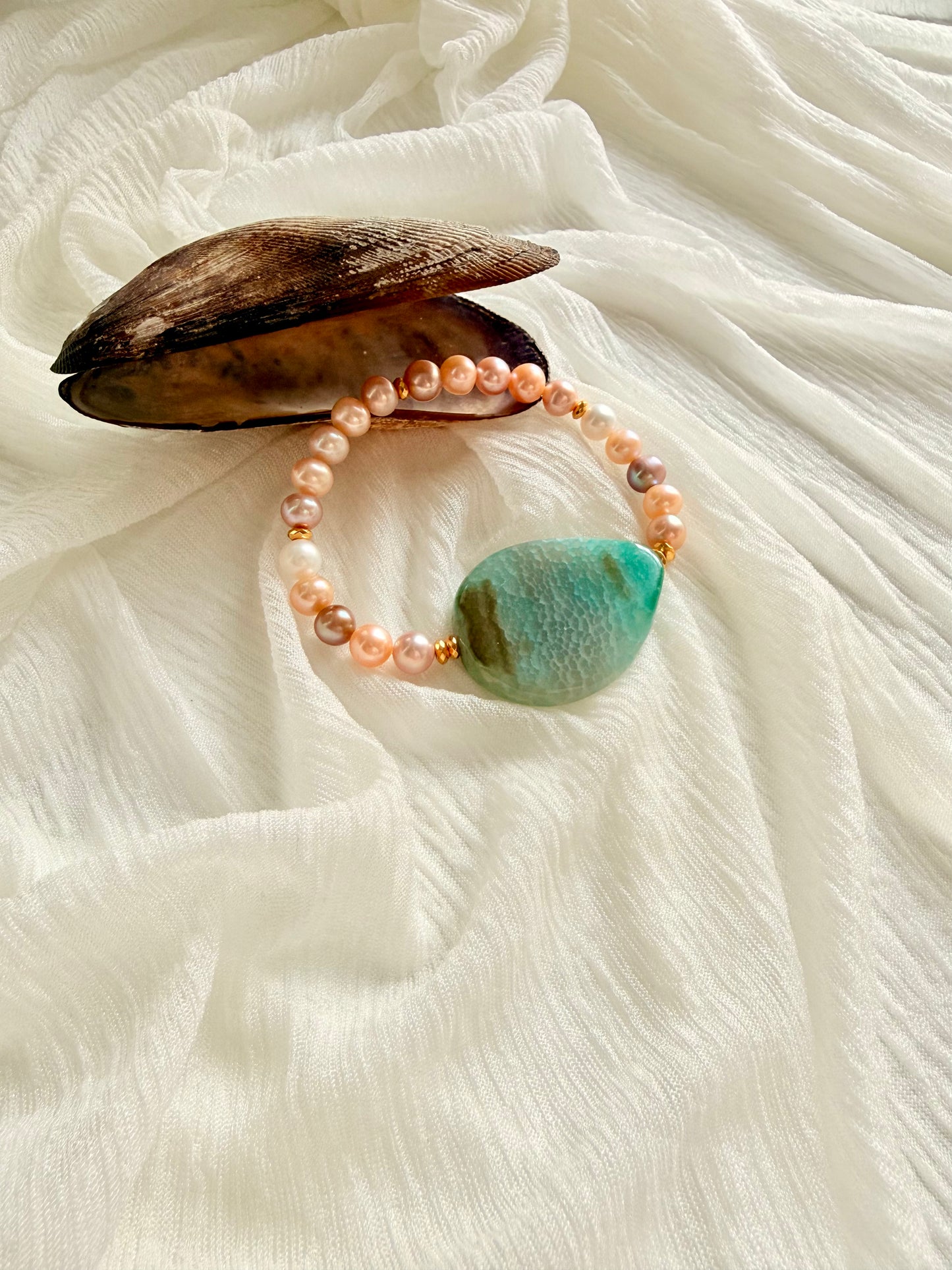Natural Sea Pearls - Blue Agate Bracelet