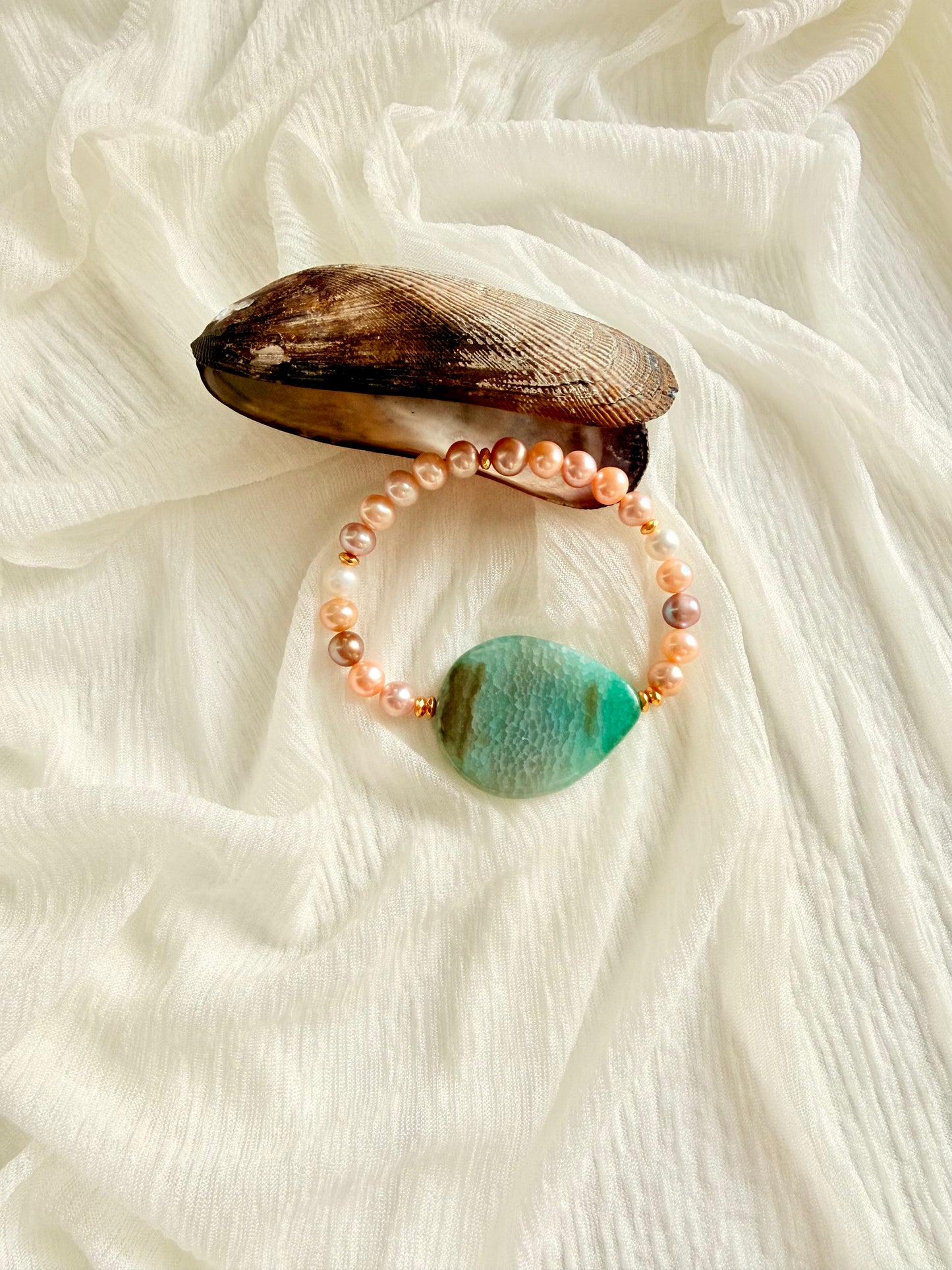 Natural Sea Pearls - Blue Agate Bracelet
