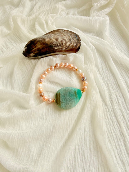 Natural Sea Pearls - Blue Agate Bracelet